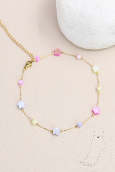 Wholesaler Bellissima - Pearly star anklet in stainless steel