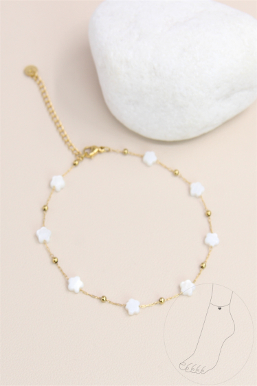 Wholesaler Bellissima - Pearly clover anklet in stainless steel