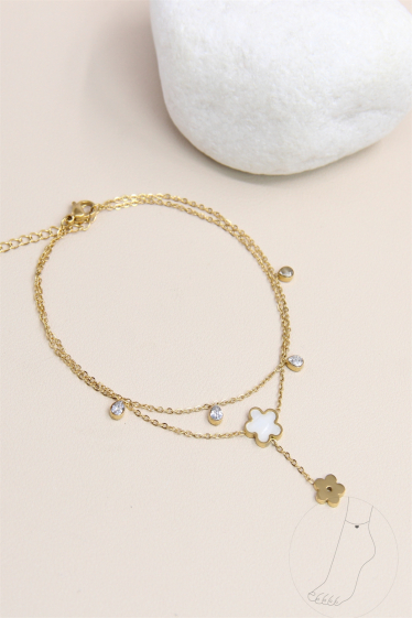 Wholesaler Bellissima - Clover anklet decorated with rhinestones in stainless steel