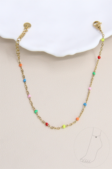 Wholesaler Bellissima - Fine anklet decorated with small colored stainless steel beads