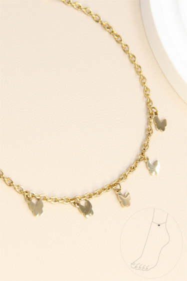 Wholesaler Bellissima - Anklet decorated with small butterflies in stainless steel
