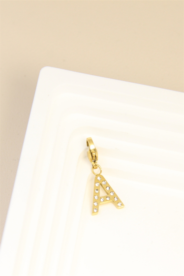 Wholesaler Bellissima - Charm's letter "A" decorated with rhinestones in stainless steel
