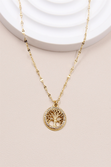 Wholesaler Bellissima - Tree of life necklace decorated with rhinestones in stainless steel