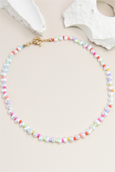 Wholesaler Bellissima - Associated necklace of flat pearls and seed beads
