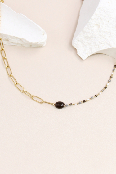 Wholesaler Bellissima - Asymmetrical stone-embellished necklace in stainless steel