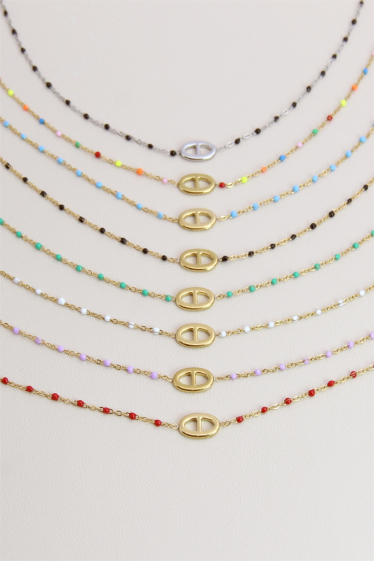 Wholesaler Bellissima - Fine chain buckle necklace decorated with small colored stainless steel beads