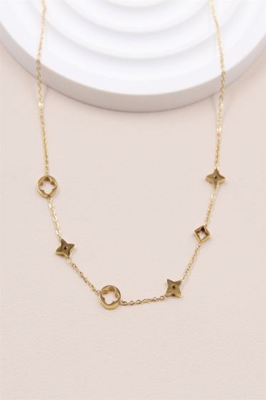 Wholesaler Bellissima - Fine star and flower chain necklace in stainless steel