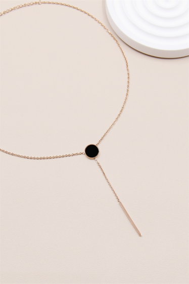 Wholesaler Bellissima - Black stainless steel “Y” pendant chain necklace.