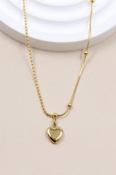 Wholesaler Bellissima - Asymmetrical heart chain necklace in stainless steel