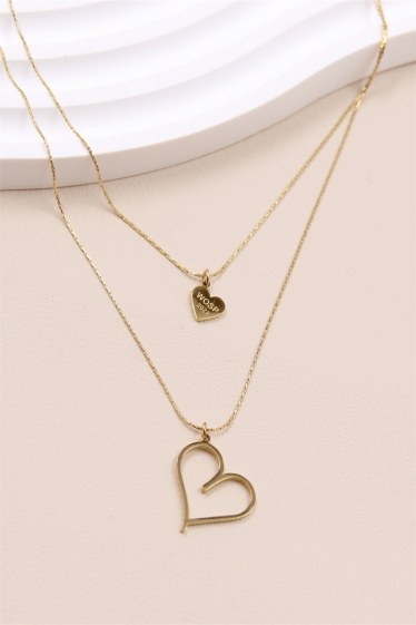 Wholesaler Bellissima - Double row heart necklace in stainless steel
