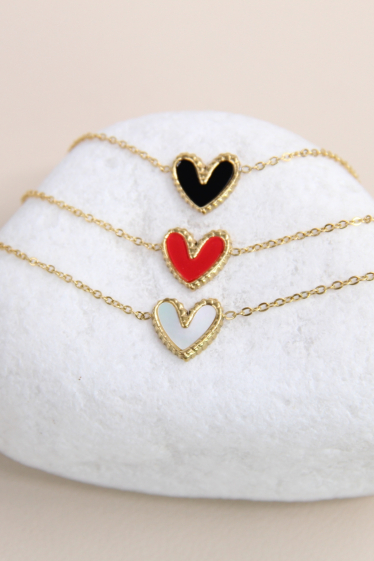 Wholesaler Bellissima - Enameled heart necklace in stainless steel