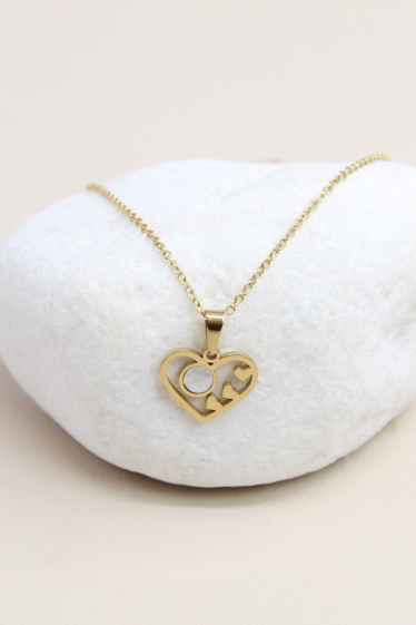 Wholesaler Bellissima - Pearly heart necklace in stainless steel