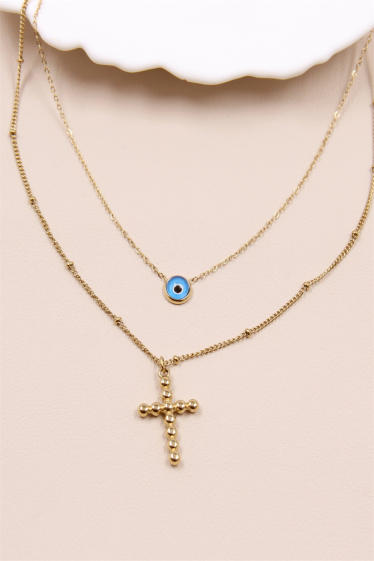 Wholesaler Bellissima - 2 row cross necklace in stainless steel.
