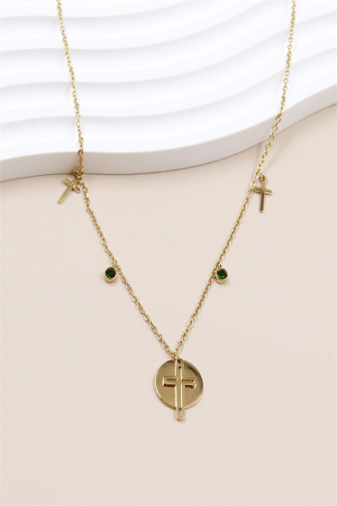 Wholesaler Bellissima - Cross necklace decorated with rhinestones in stainless steel