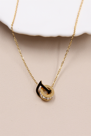 Mayorista Bellissima - Collar de anillo “D” adornado con pedrería en acero inoxidable