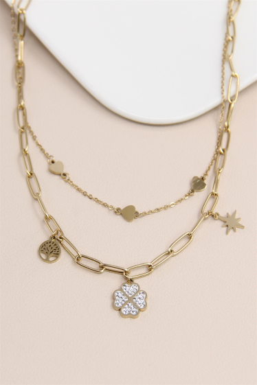 Großhändler Bellissima - Doppelt gewickelte Halskette mit Anhänger aus Edelstahl