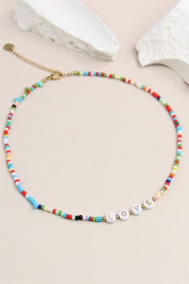 Wholesaler Bellissima - “LOVE” seed bead necklace in stainless steel.