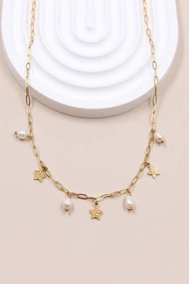 Mayorista Bellissima - Collar de estrellas con brillantes perlas cultivadas sobre una cadena de malla fina