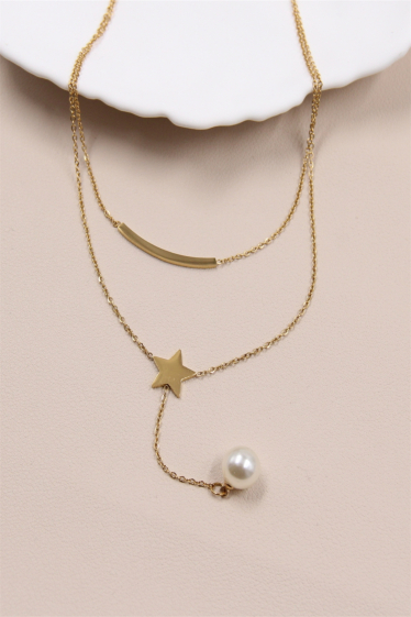 Grossiste Bellissima - Collier étoile orné de perle en acier inoxydable