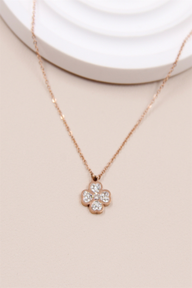 Wholesaler Bellissima - Flower necklace decorated with rhinestones in stainless steel