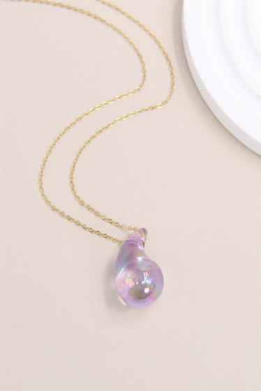 Wholesaler Bellissima - Translucent and iridescent drop necklace 3cm in stainless steel