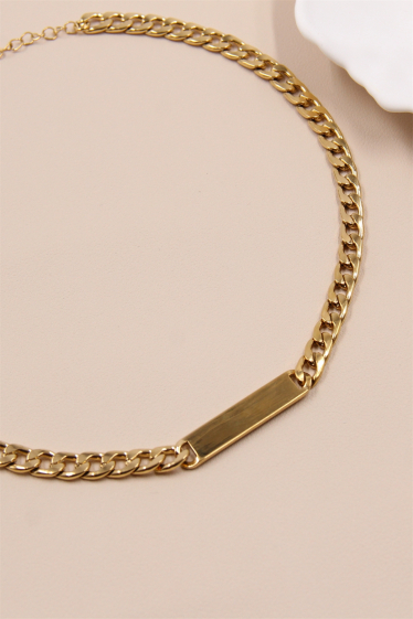 Wholesaler Bellissima - Large link necklace with a smooth stainless steel plate.