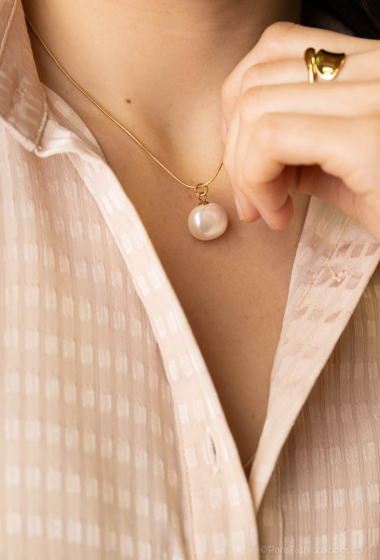 Mayorista Bellissima - Collar grande de perlas de acero inoxidable