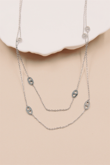 Großhändler Bellissima - Lange, doppelt gewickelte Halskette aus Edelstahl