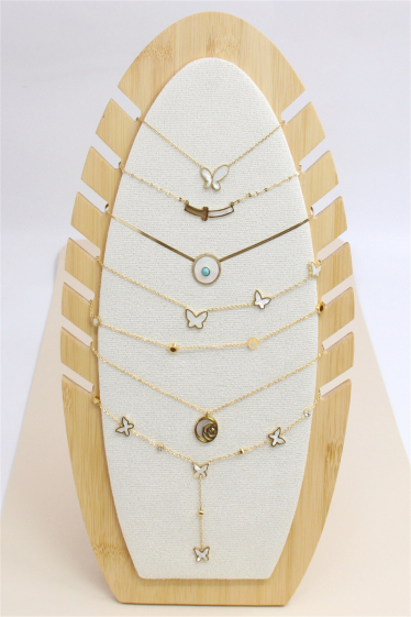 Großhändler Bellissima - 7-teiliges Halsketten-Set aus Edelstahl mit Schmuckdisplay