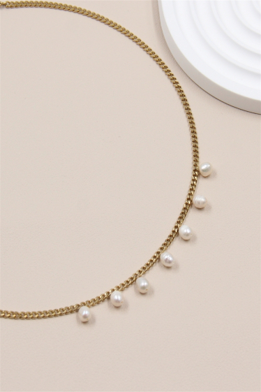 Mayorista Bellissima - Collar de malla decorado con perla cultivada en acero inoxidable