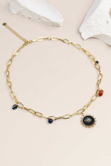 Wholesaler Bellissima - Mesh necklace adorned with stainless steel stones