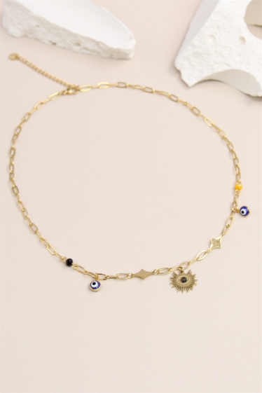 Großhändler Bellissima - Edelstahl-Halskette mit Sonnenanhänger und Netz, verziert mit Stein