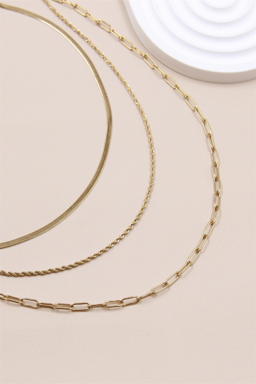 Wholesaler Bellissima - Triple row mesh necklace in stainless steel