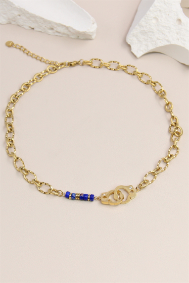 Großhändler Bellissima - Handschellen-Halskette aus Edelstahl mit Steinverzierung