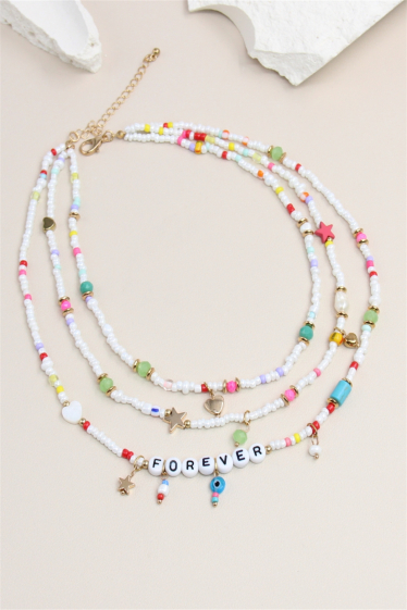 Wholesaler Bellissima - “FOREVER” message necklace in 3 row seed pearls