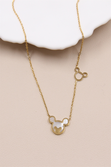 Großhändler Bellissima - Perlmutt-Mickey-Halskette aus Edelstahl