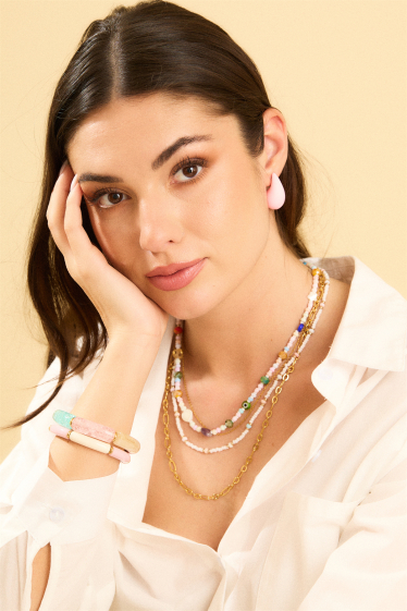 Großhändler Bellissima - Mehrsträngige kombinierte Halskette aus Perlen und Edelstahl
