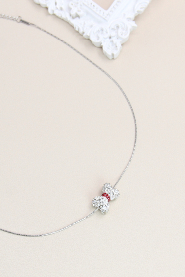 Großhändler Bellissima - Halskette mit Schleife, verziert mit Strasssteinen aus Edelstahl.