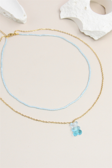 Großhändler Bellissima - Doppelreihige Teddybär-Perlenkette aus Edelstahl