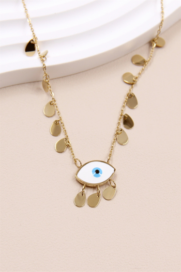Wholesaler Bellissima - Eye necklace decorated with stainless steel lozenge