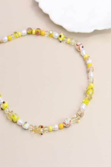 Grossiste Bellissima - Collier orné de perles variées en acier inoxydable
