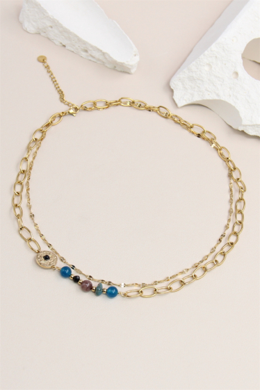 Wholesaler Bellissima - Necklace adorned with double rows of stone in stainless steel