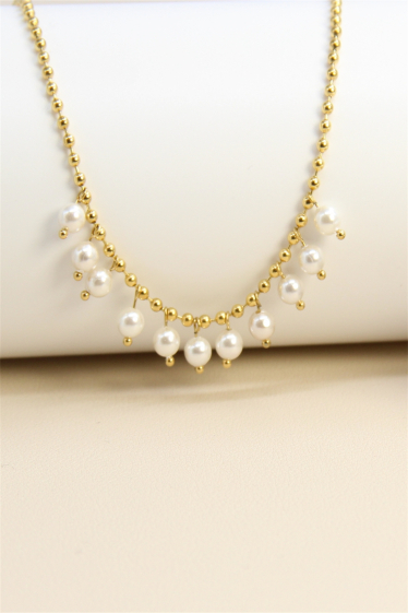 Grossiste Bellissima - Collier ornée de perles lustrées en acier inoxydable