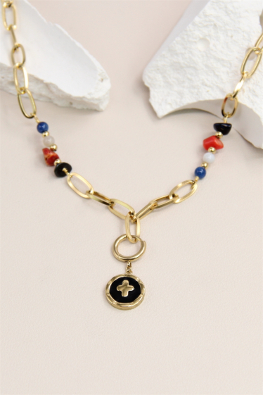 Großhändler Bellissima - Halskette mit Kreuzanhänger aus Edelstahl mit Steinverzierung