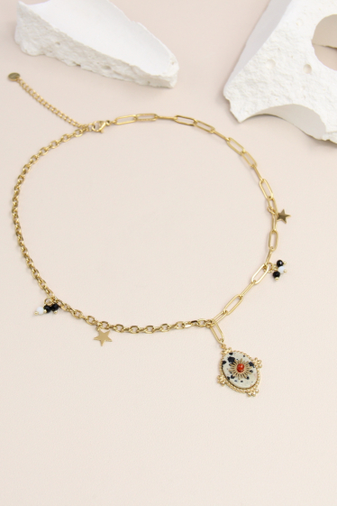 Großhändler Bellissima - Halskette mit symmetrischem Steinanhänger aus Edelstahl
