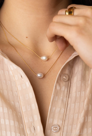 Mayorista Bellissima - Collar de perlas de 2 hileras en acero inoxidable
