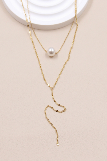 Großhändler Bellissima - 2-reihige Perlenkette aus Edelstahl