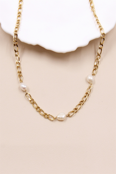 Mayorista Bellissima - Collar de perlas de agua dulce con cadena de eslabones de acero inoxidable