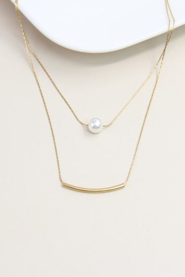 Großhändler Bellissima - Doppelreihige Perlenkette aus Edelstahl