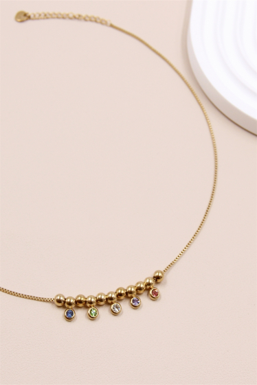 Großhändler Bellissima - Perlenkette mit Zirkonkristall aus Edelstahl
